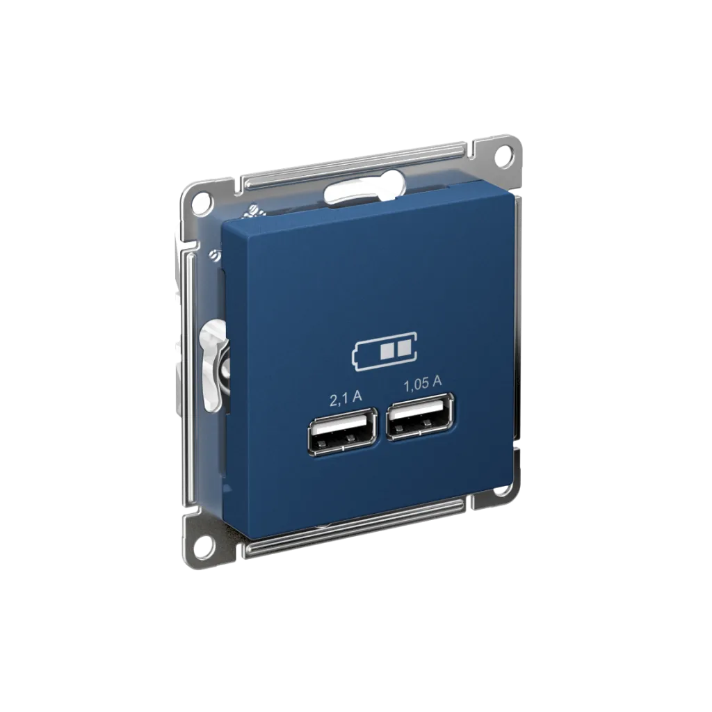 Systeme Electric (Schneider Elecrtic) AtlasDesign SE ATN001133, Аквамарин Розетка USB A+A, 5В/2,1 А, 2х5В/1,05 А, механизм