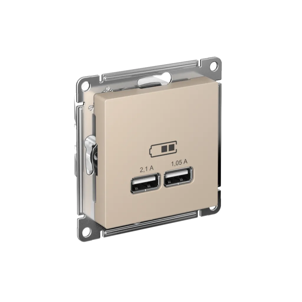 Systeme Electric (Schneider Elecrtic) AtlasDesign SE ATN001233, Песочный Розетка USB A+A, 5В/2,1 А, 2х5В/1,05 А, механизм