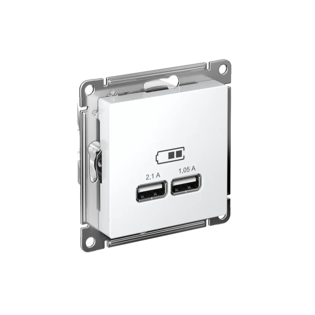 Systeme Electric (Schneider Elecrtic) AtlasDesign SE ATN001333, Лотос Розетка USB A+A, 5В/2,1 А, 2х5В/1,05 А, механизм+C22310:C22352