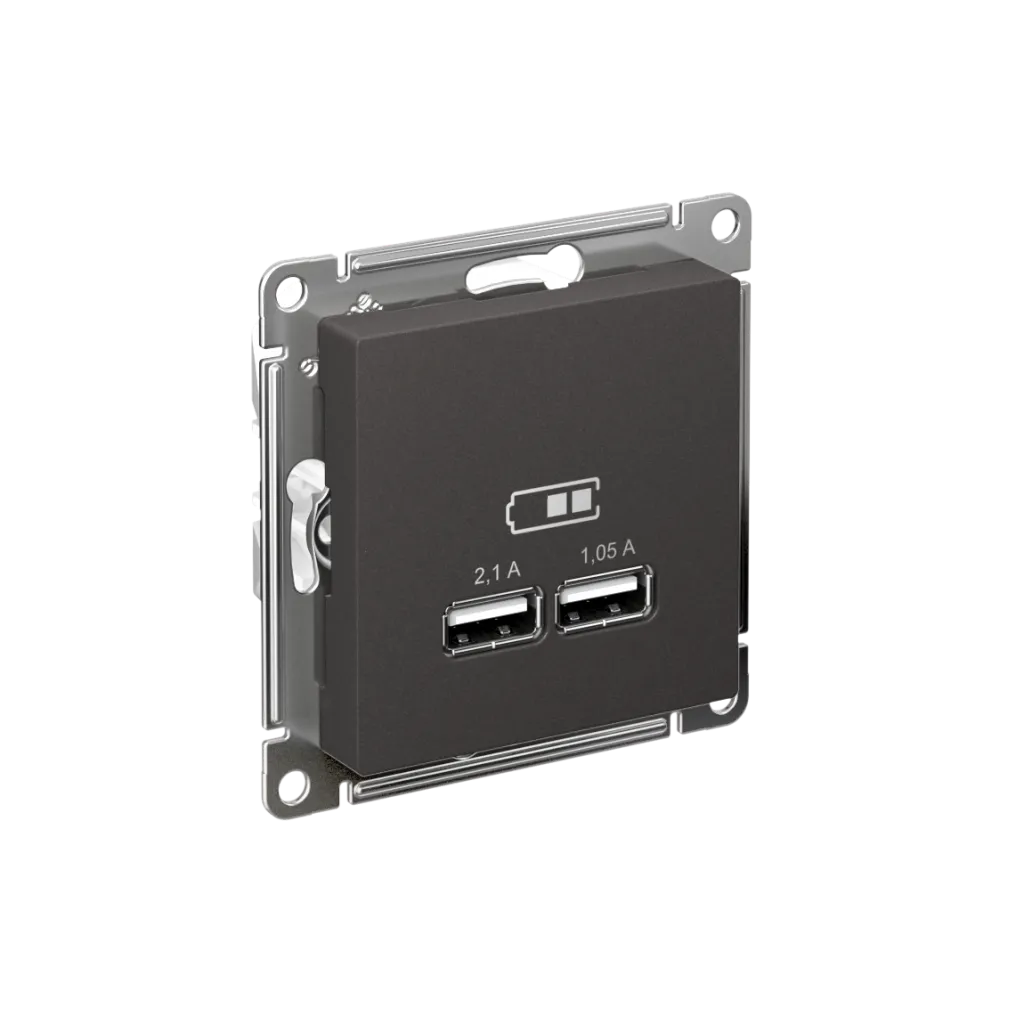 Systeme Electric (Schneider Elecrtic) AtlasDesign SE ATN001433, Базальт Розетка USB A+A, 5В/2,1 А, 2х5В/1,05 А, механизм