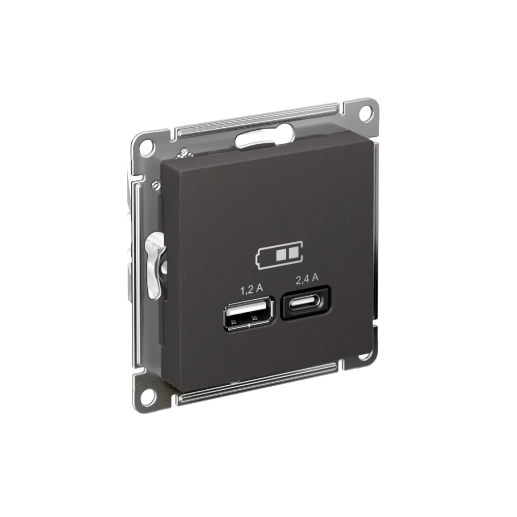 Systeme Electric (Schneider Elecrtic) AtlasDesign SE ATN001439, Базальт Розетка USB А+С, 5В/2,4 А, 2х5В/1,2 А, механизм