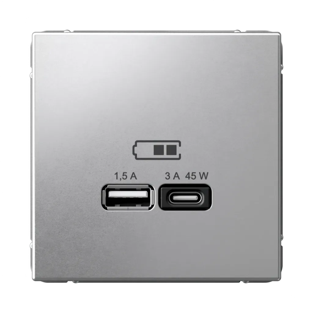 Systeme Electric (Schneider Elecrtic) ArtGallery SE GAL000329, Алюминий USB Розетка A + тип-C 45Вт высокоскор.заряд. QC, PD, механизм