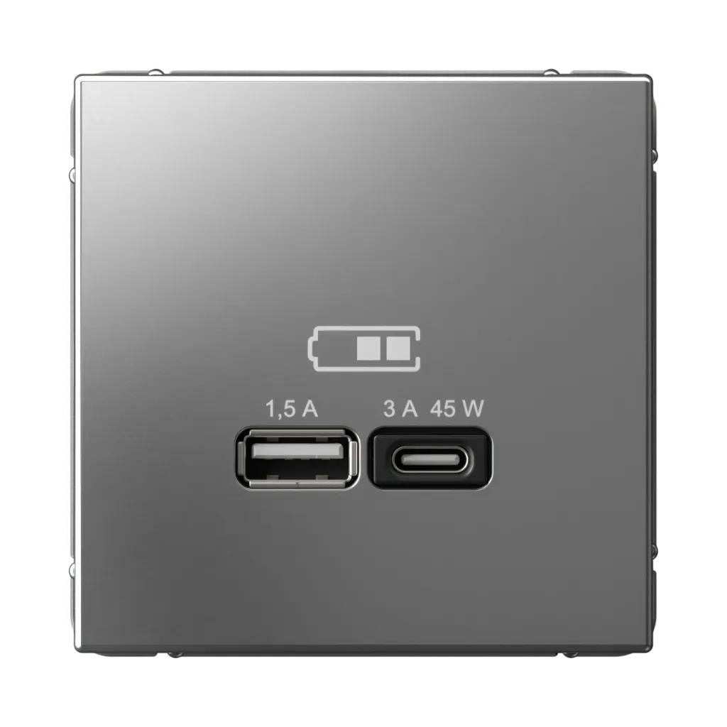 Systeme Electric (Schneider Elecrtic) ArtGallery SE GAL000929, Сталь USB Розетка A + тип-C 45Вт высокоскор.заряд. QC, PD, механизм