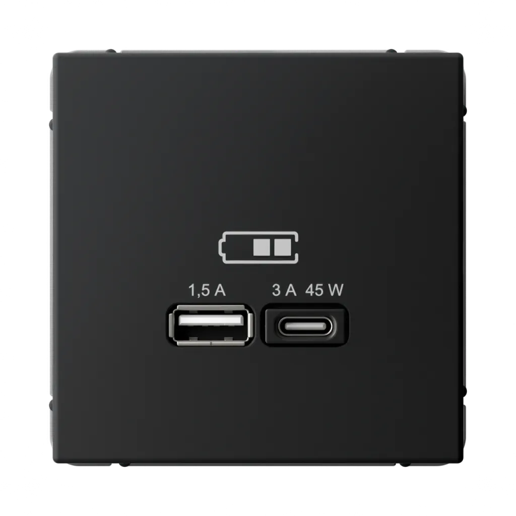 Systeme Electric (Schneider Elecrtic) ArtGallery SE GAL001029, Карбон USB Розетка A + тип-C 45Вт высокоскор.заряд. QC, PD, механизм