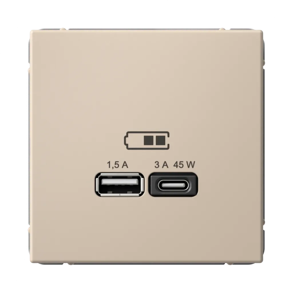 Systeme Electric (Schneider Elecrtic) ArtGallery SE GAL001229, Песочный USB Розетка A + тип-C 45Вт высокоскор.заряд. QC, PD, механизм