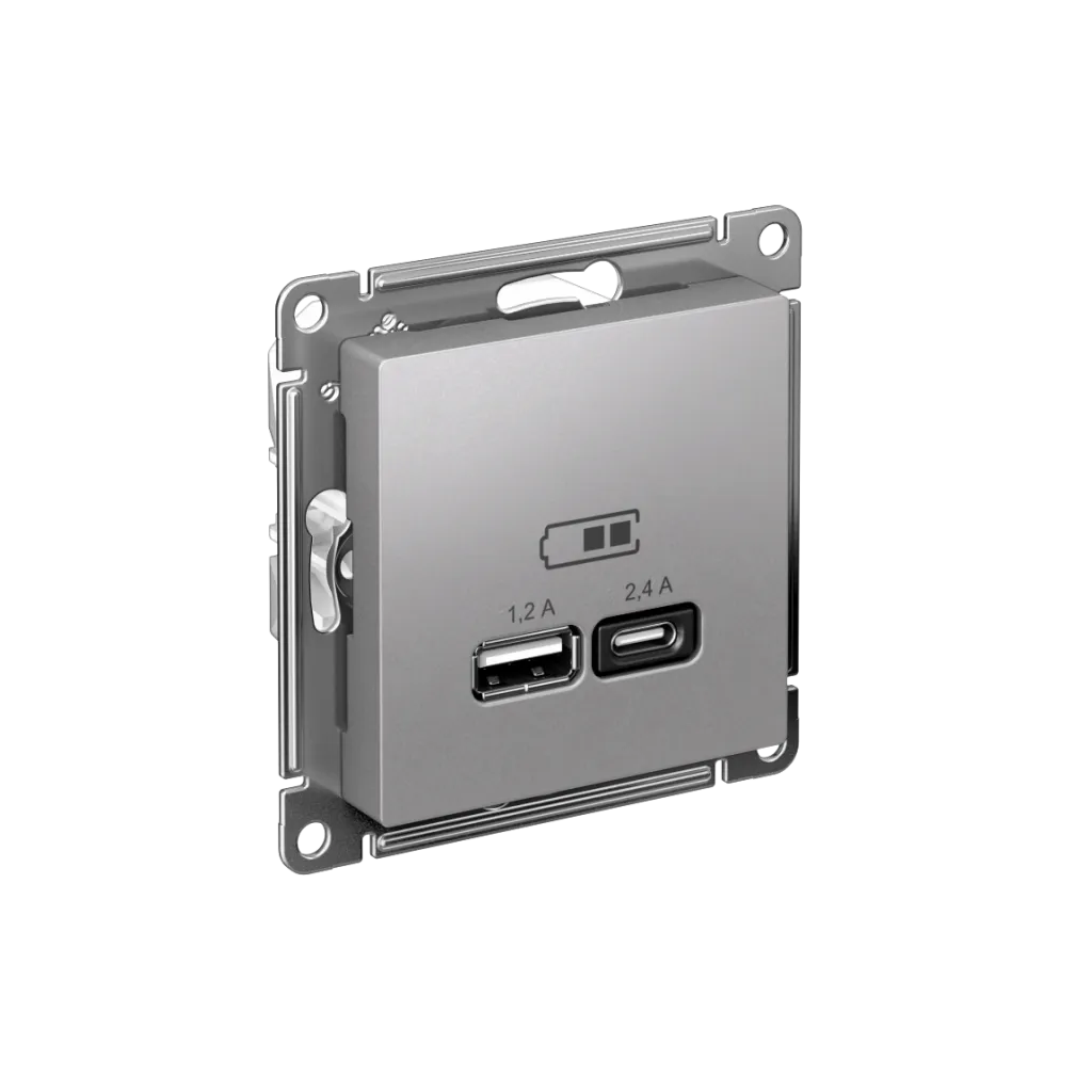 Systeme Electric (Schneider Elecrtic) AtlasDesign SE ATN000339, Алюминий USB A+С, 5В/2,4А, 2х5В/1,2А, механизм