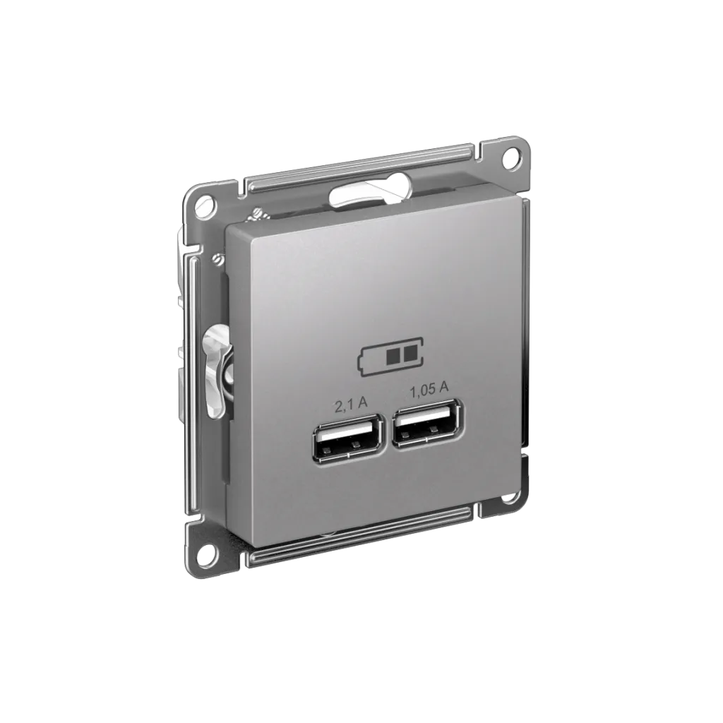 Systeme Electric (Schneider Elecrtic) AtlasDesign SE ATN000333, Алюминий USB, 5В, 1 порт x 2,1 А, 2 порта х 1,05 А,механизм