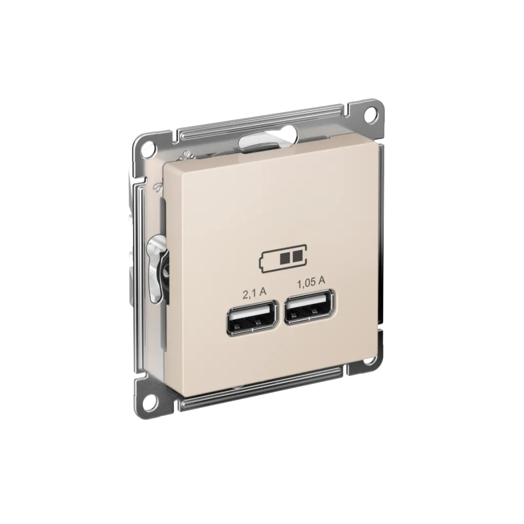 Systeme Electric (Schneider Elecrtic) AtlasDesign SE ATN000233, Беж USB, 5В, 1 порт x 2,1 А, 2 порта х 1,05 А, механизм