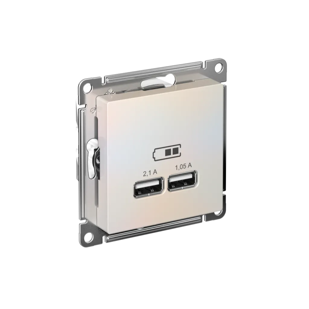 Systeme Electric (Schneider Elecrtic) AtlasDesign SE ATN000433, Жемчуг USB, 5В, 1 порт x 2,1 А, 2 порта х 1,05 А, механизм