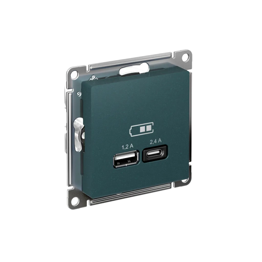 Systeme Electric (Schneider Elecrtic) AtlasDesign SE ATN000839, Изумруд USB A+С, 5В/2,4 А, 2х5В/1,2 А, механизм