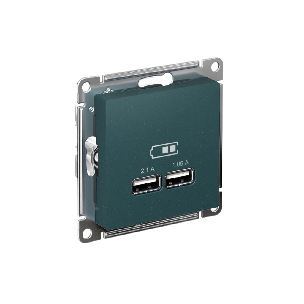 Systeme Electric (Schneider Elecrtic) AtlasDesign SE ATN000833, Изумруд USB, 5В, 1 порт x 2,1 А, 2 порта х 1,05 А, механизм