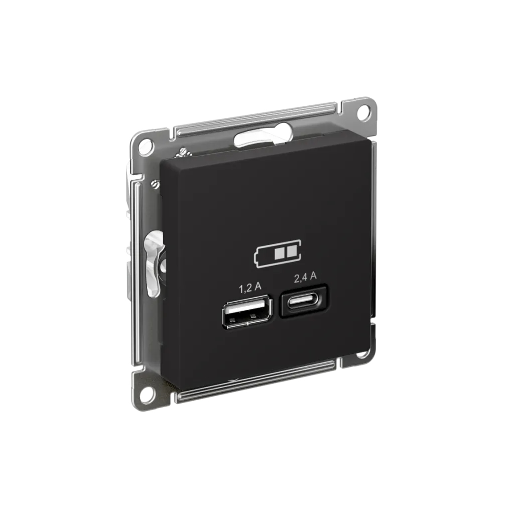 Systeme Electric (Schneider Elecrtic) AtlasDesign SE ATN001039, Карбон USB A+С, 5В/2,4А, 2х5В/1,2 А, механизм