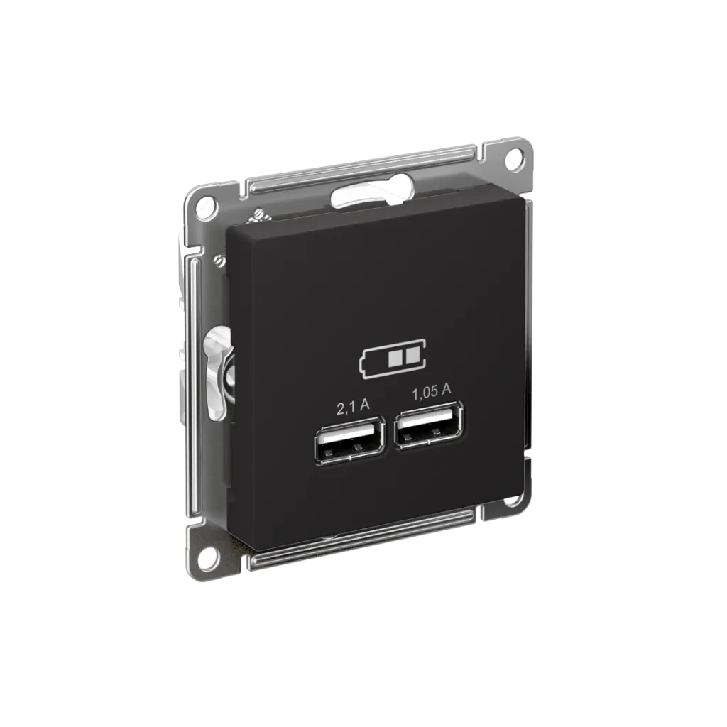 Systeme Electric (Schneider Elecrtic) AtlasDesign SE ATN001033, Карбон USB, 5В, 1 порт x 2,1 А, 2 порта х 1,05 А, механизм