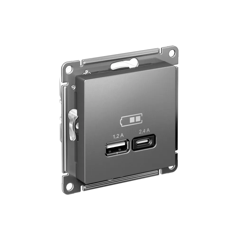 Systeme Electric (Schneider Elecrtic) AtlasDesign SE ATN000939, Сталь USB A+С, 5В/2,4 А, 2х5В/1,2 А, механизм