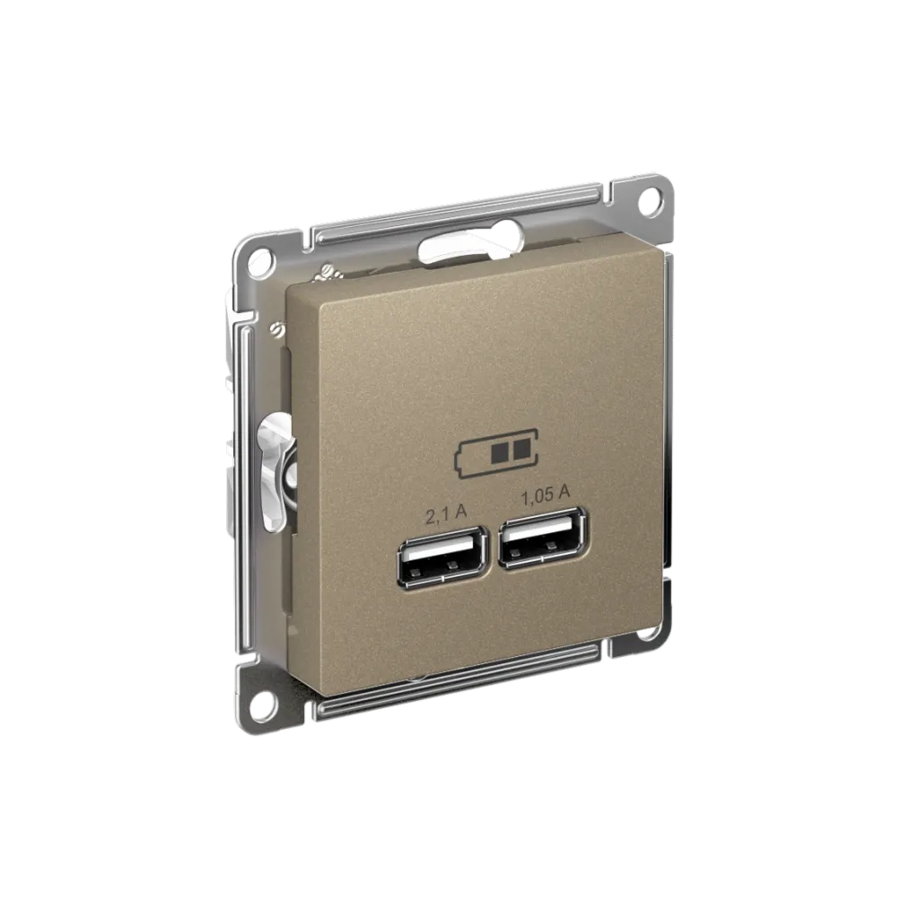 Systeme Electric (Schneider Elecrtic) AtlasDesign SE ATN000533, Шампань USB, 5В, 1 порт x 2,1 А, 2 порта х 1,05 А, механизм