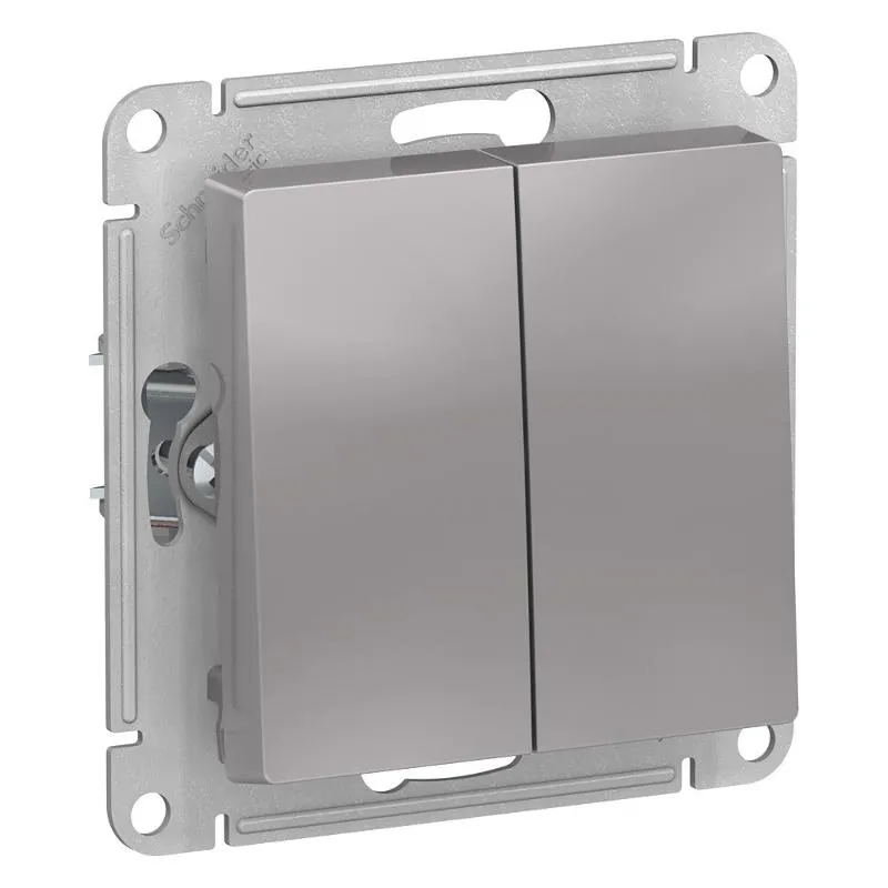 Systeme Electric (Schneider Elecrtic) AtlasDesign SE ATN440351, Aqua Алюминий Выключатель 2-клавишный, IP44, сх.5, 10АХ, механизм
