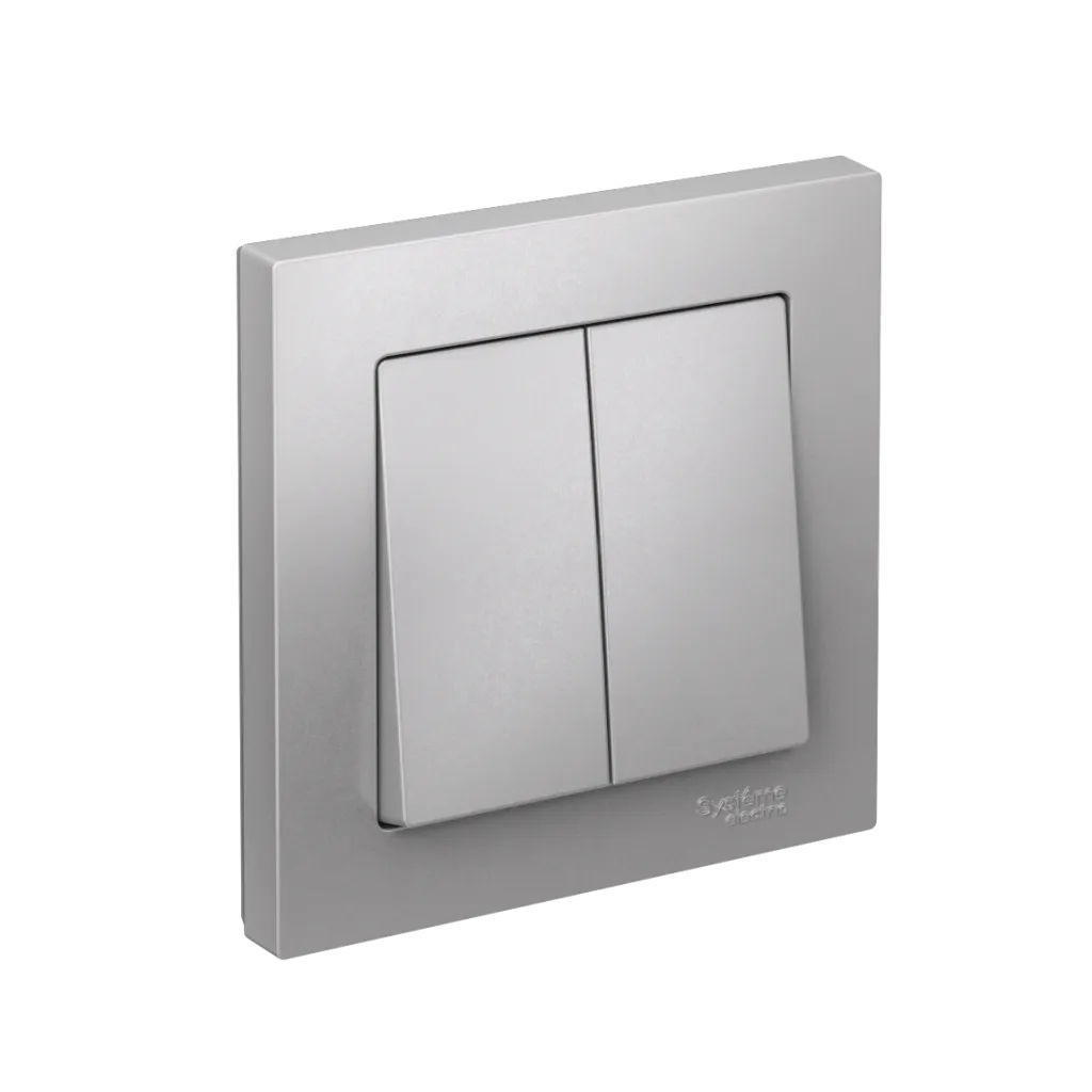Systeme Electric AtlasDesign SE ATN000352S, Алюминий Выключатель 2-клавишный, сх.5, 10АХ, в сборе, быстрозажим. клем.