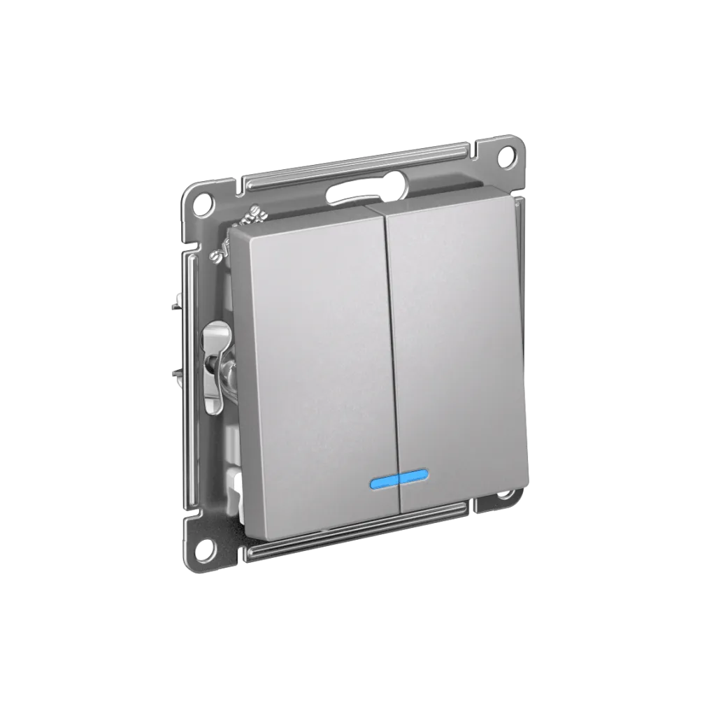 Systeme Electric AtlasDesign SE ATN000353S, Алюминий Выключатель 2-клавишный с подсвет.,сх.5а, 10АХ,мех., быстрозажим. клем.