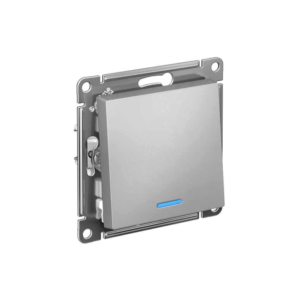 Systeme Electric AtlasDesign SE ATN000363S, Алюминий Переключатель 1-кл с подсветкой, сх.6а, 10АХ, мех., быстрозажим. клем.