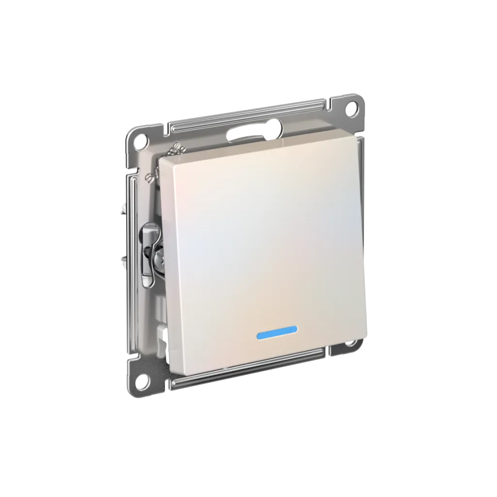 Systeme Electric AtlasDesign SE ATN000413S, Жемчуг Выключатель 1-клавишный с подсвет.,сх.1а, 10АХ, мех., быстрозажим. клем.
