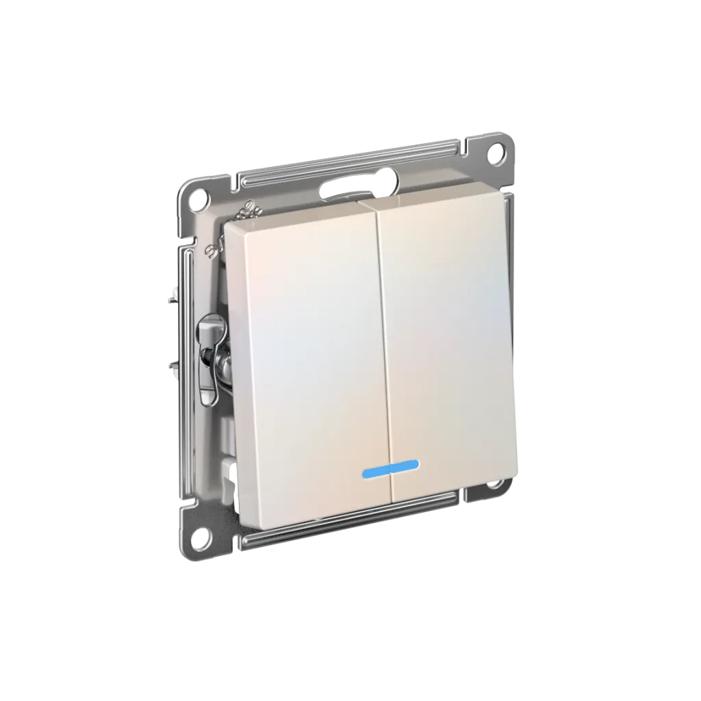 Systeme Electric AtlasDesign SE ATN000453S, Жемчуг Выключатель 2-клавишный с подсвет.,сх.5а, 10АХ, мех., быстрозажим. клем.