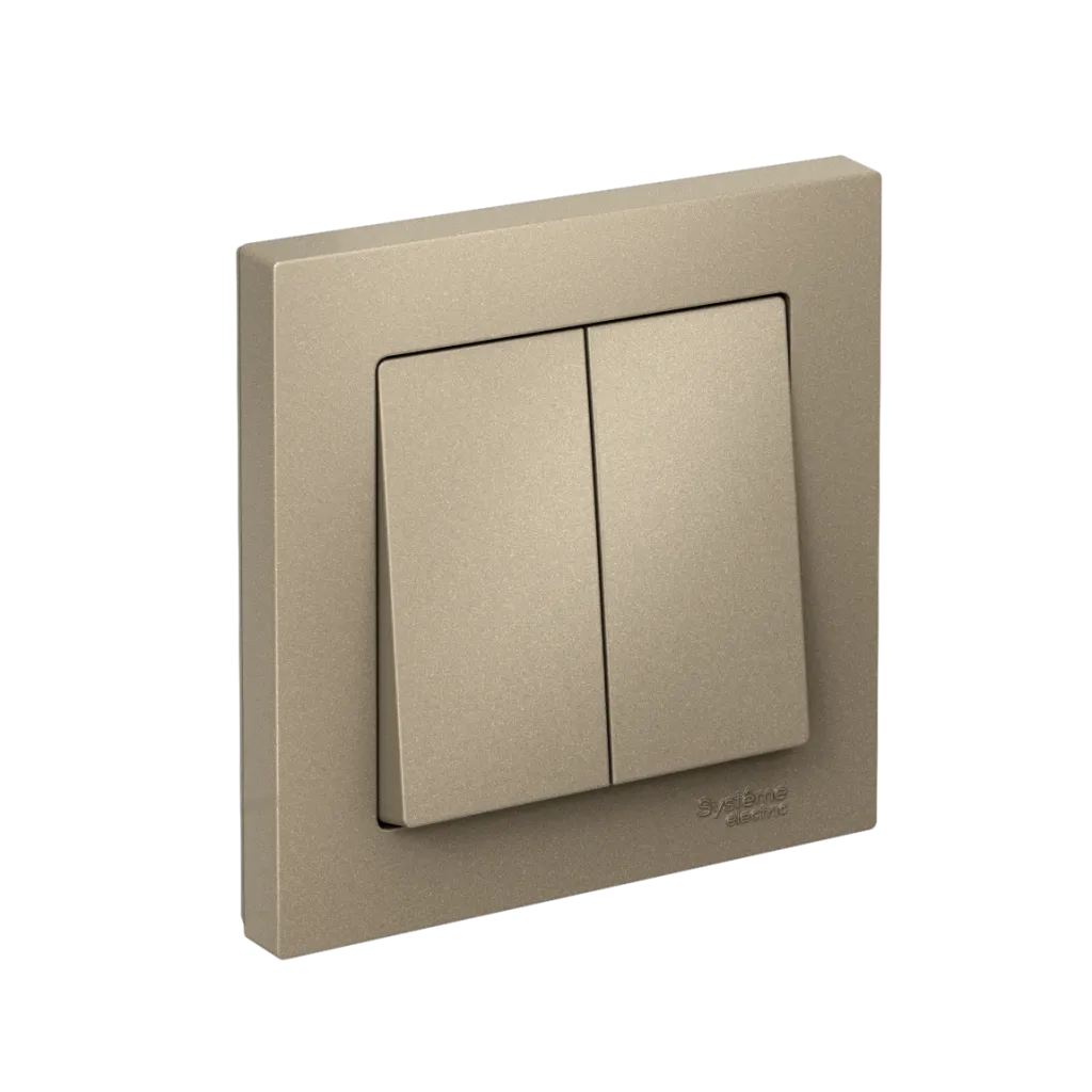 Systeme Electric AtlasDesign SE ATN000552S, Шампань Выключатель 2-клавишный, сх.5, 10АХ, в сборе, быстрозажим. клем.