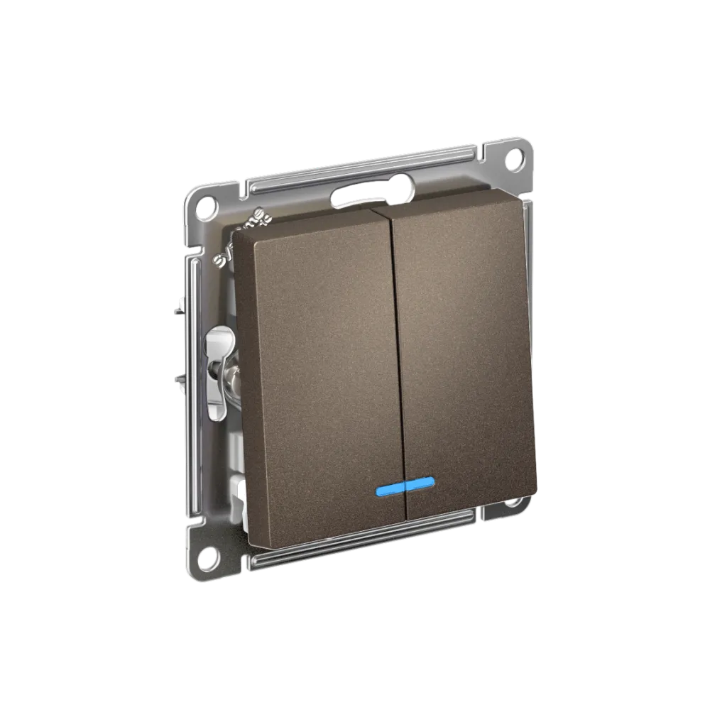 Systeme Electric AtlasDesign SE ATN000653S, Мокко Выключатель 2-клавишный с подсвет.,сх.5а, 10АХ, мех., быстрозажим. клем.