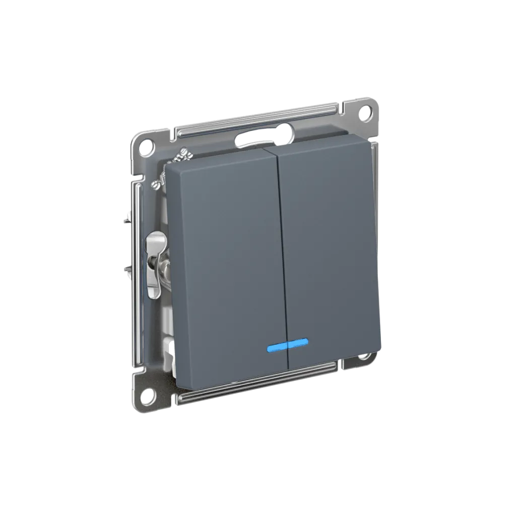 Systeme Electric AtlasDesign SE ATN000753S, Грифель Выключатель 2-клавишный с подсвет.,сх.5а, 10АХ, мех., быстрозажим. клем.