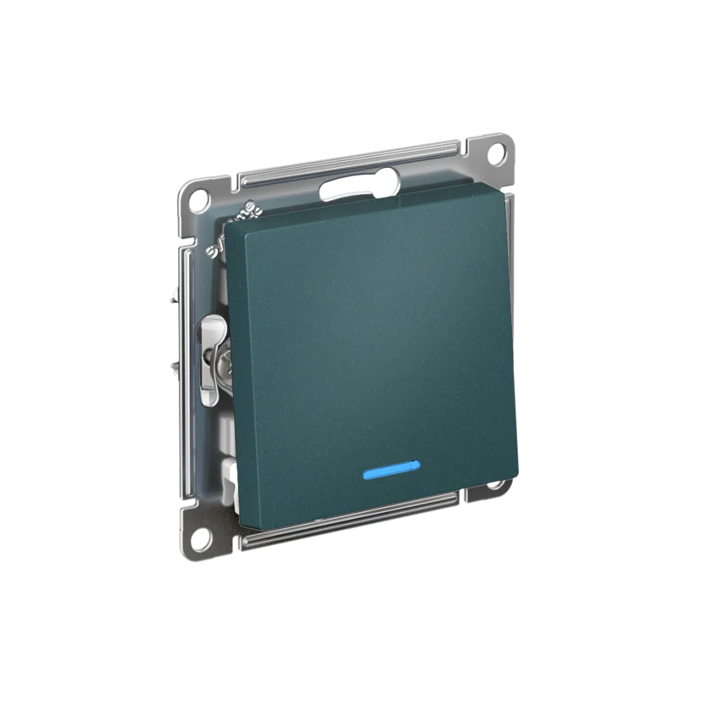 Systeme Electric AtlasDesign SE ATN000813S, Изумруд Выключатель 1-клавишный с подсвет.,сх.1а, 10АХ,мех., быстрозажим. клем.