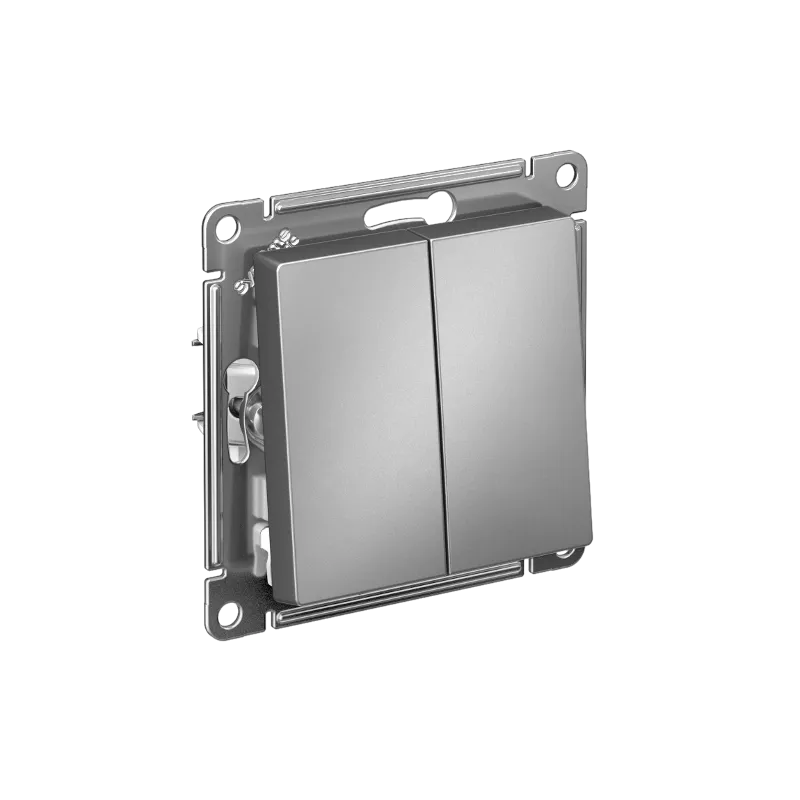 Systeme Electric AtlasDesign SE ATN000951S, Сталь Выключатель 2-клавишный, сх.5, 10АХ, мех., быстрозажим. клем.
