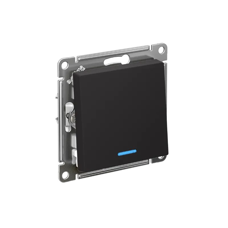 Systeme Electric AtlasDesign SE ATN001013S, Карбон Выключатель 1-клавишный с подсвет.,сх.1а, 10АХ, мех., быстрозажим. клем.