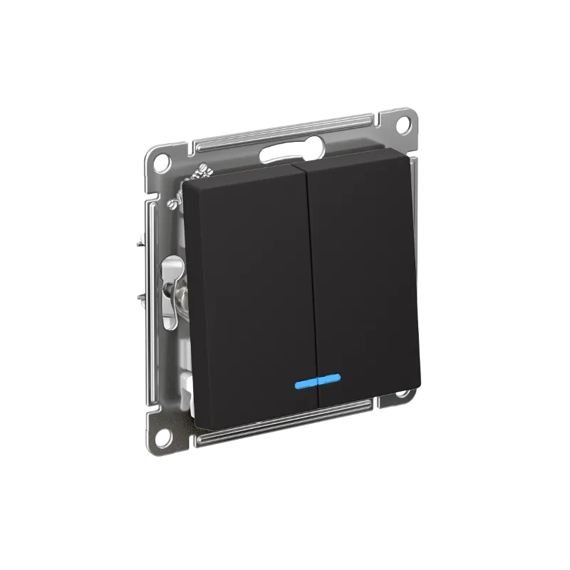 Systeme Electric AtlasDesign SE ATN001053S, Карбон Выключатель 2-клавишный с подсвет.,сх.5а, 10АХ, мех., быстрозажим. клем.