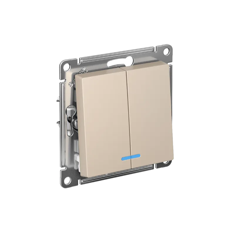 Systeme Electric AtlasDesign SE ATN001253S, Песочный Выключатель 2-клавишный с подсвет.,сх.5а, 10АХ,мех., быстрозажим. клем.