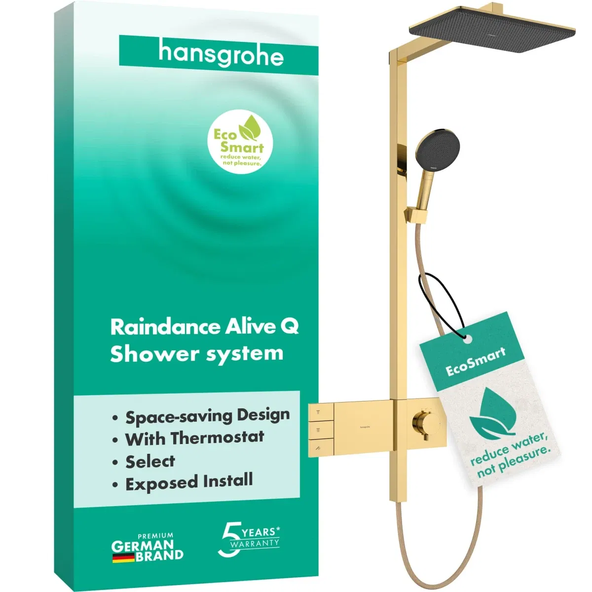 Душевая система с термостатом для душа, золото Hansgrohe Raindance Alive Q Showerpipe 24591990