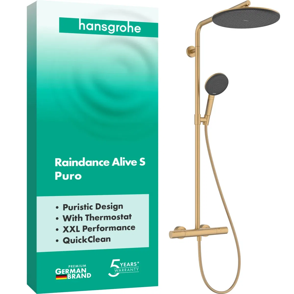 Душевая система с термостатом для душа, бронза Hansgrohe Raindance Alive S Puro 300 1jet 24592140