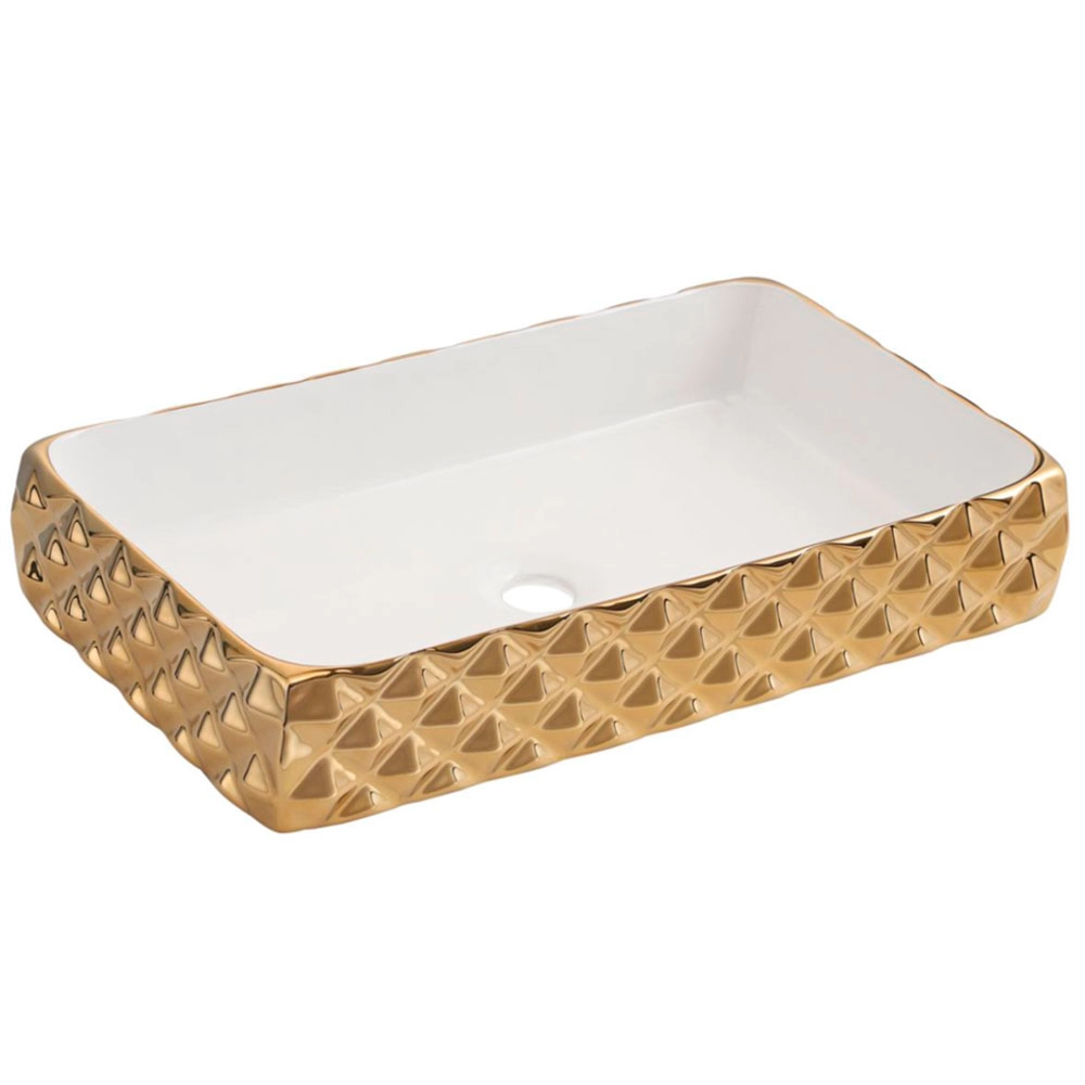 Раковина чаша Hans VG-2626-05 60,5_34 прямоугольная белая золотая