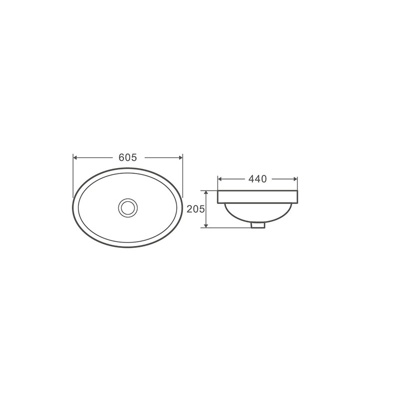 Раковина встраиваемая под стол Hans HS-6029 60_44 овал белая