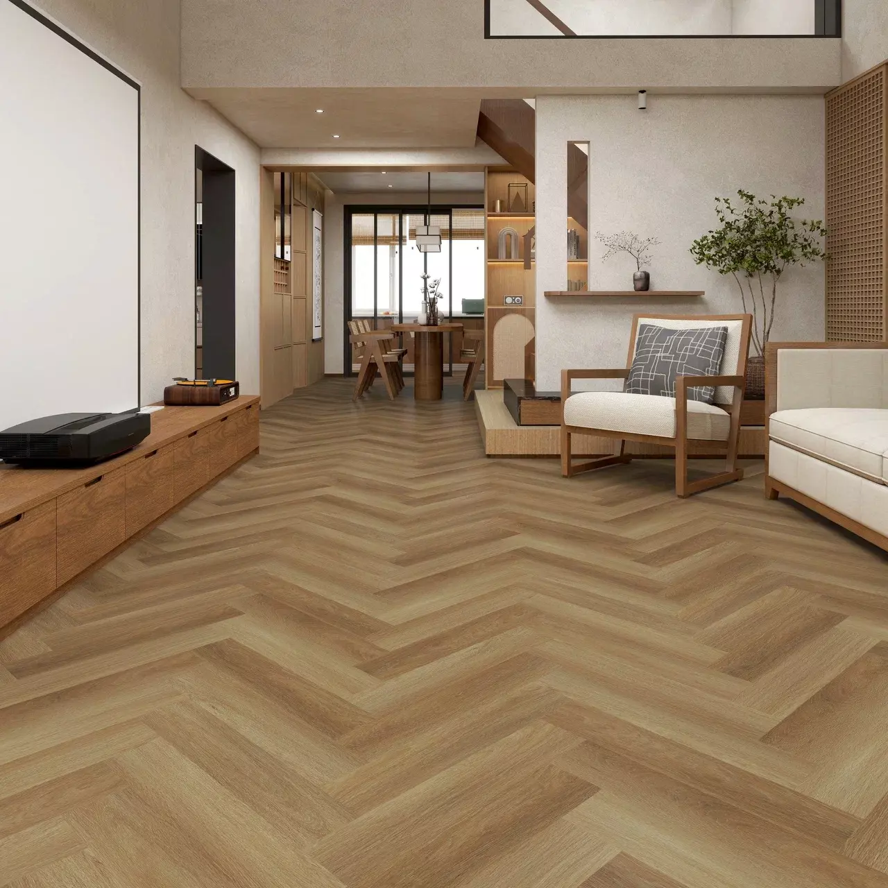 Виниловое напольное покрытие SPC CM Floor Parkett 37 Дуб Мадейра (Английская ёлка)